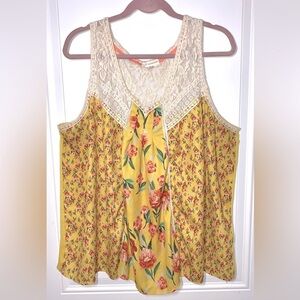 Coco & Jaimeson mustard floral Sleeveless crochet Blouse 3X